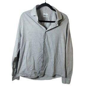 Reiss Mens Slim Fit Button Down Shirt Light Grey Long Sleeve Melange Size L